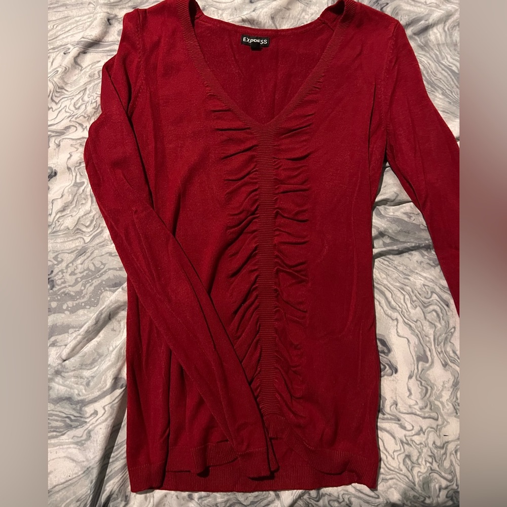 Red ruched sweater